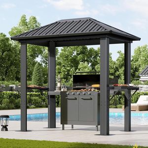 Gazebo à toit rigide 5 x 8 pieds, gazebo extérieur en métal à toit rigide, pavillon BBQ permanent avec toit en acier galvanisé - Product Image 1
