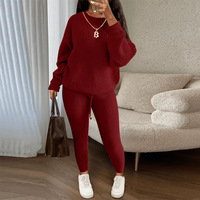 Ensemble tricoté pour femme : Haut à manches longues et pantalon large en polyester – Tenue décontractée deux pièces pour l'automne et l'hiver – Vente en gros