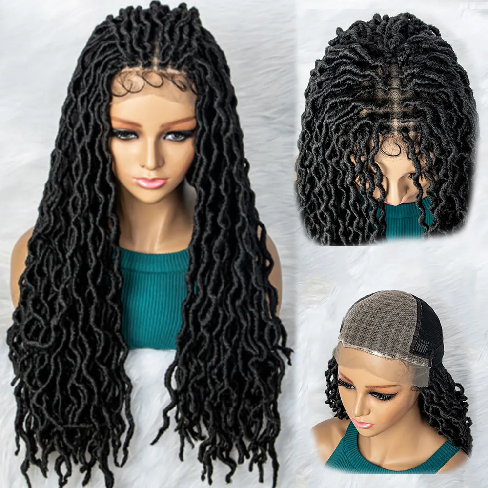 Wholesale new style synthetic cornrow glueless knotless vendors ful lace front box braided wigs with baby hair for black women