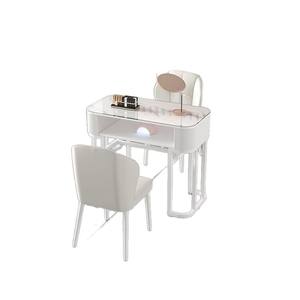 Mesa de salón de uñas de lujo moderna blanca para dos o tres personas <span class=keywords><strong>Escritorio</strong></span> de uñas de material de madera con cajón para salones de belleza - Product Image 4