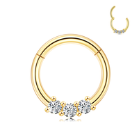Anneau clicker en acier chirurgical 316L 16G avec diamant, style classique doré, multi-usage pour septum, nez, cartilage d'oreille, bijou de piercing