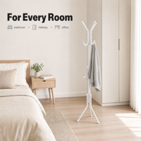 Perchero Metálico Cedar Space de Tubo de Hierro Pulverizado, de Pie, Fácil Montaje, con Estante para Sombreros y Zapatos, Moderno, de Tres Niveles, Negro y Blanco, OEM ODM
