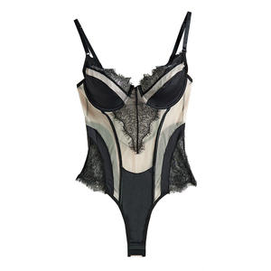 ชุดบอดี้สูทวันพีซสำหรับผู้หญิง ชุดชั้นในตาข่ายรัดรูป โปร่งใส ลูกไม้สีนู้ด สีดำ ชุดชั้นในเซ็กซี่ - Product Image 5