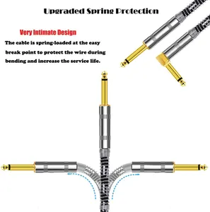 Fabriek Aangepaste Lengte 6.35Mm Gitaar Ts Afgeschermde Instrumentkabel 1/4 Inch 6.35Mm Mannelijke Naar Haakse Jack Plug Gitaarkabels