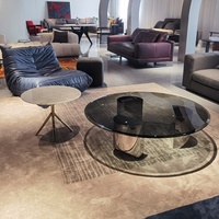 Meubles de salon de style moderne, table basse ronde avec plateau en verre trempé et base en acier inoxydable