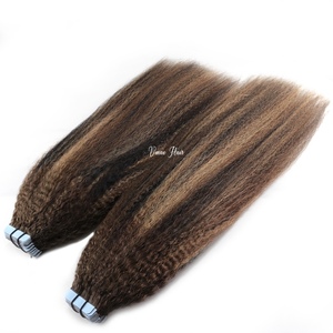 Extension Adesive in <span class=keywords><strong>Capelli</strong></span> Umani Vmae Remy, Radici Scure con Balayage, <span class=keywords><strong>Biondo</strong></span> Cenere Miele, Ricci Afro, Lisci Crespi - Product Image 2