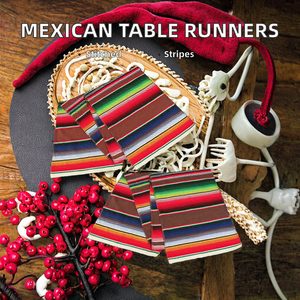 ผ้าปูโต๊ะลายทางคุณภาพสูง ผลิตจากโพลีเอสเตอร์/ผ้าฝ้าย ทอแบบเม็กซิกัน สำหรับใช้ในบ้าน โรงแรม และห้องรับประทานอาหาร - Product Image 2