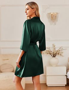 2 חלוקי גלימות משי לנשים קצר קימונו מרחף חלוק בגדי סטין כלה - Product Image 3