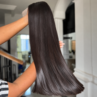 Perruque de luxe en cheveux humains lisses et soyeux, noire naturelle, sans colle, avec dentelle frontale pré-épilée, haute densité, en cheveux vierges pour femmes