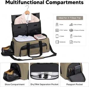 Free Sample 2 in 1 <b>Waxed</b> <b>Canvas</b> Leather Suit Luggage Garment Bag With Shoulder Strap for Travel and Business Trips - Product Image 6