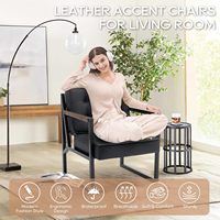 Fauteuil d'appoint moderne en cuir noir avec pieds en métal confortables et accoudoirs pour salon, chambre à coucher, hôtel - Vente en gros d'usine