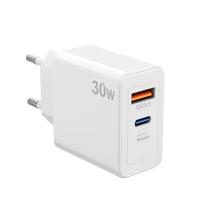Cargador Rápido Dual USB-C 30W PD QC3.0 con Protección OTP/OVP para Dispositivos Electrónicos - Enchufe Universal EU/UK/AU