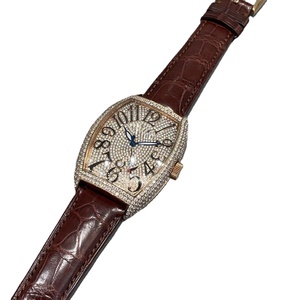 Montres mécaniques haut de gamme pour hommes et femmes, entièrement serties de diamants, forme tonneau, avec bracelets en cuir véritable - Product Image 3