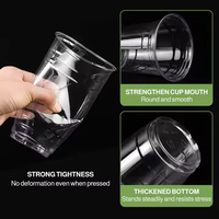 Gobelet en plastique jetable à double paroi certifié SGS, 98 mm, anti-fuite, en PET, pour boissons froides, smoothies, jus, café glacé, avec couvercle plat