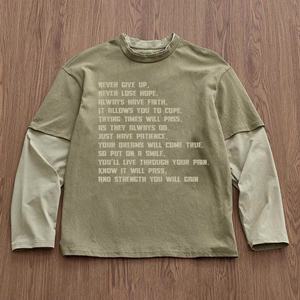 Streetwear Rétro Patchwork Waffle Manches Longues Délavé Effet Vieilli Oversize Écologique Homme Lettres Numériques Polyester/Coton - Product Image 5