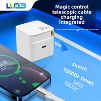 Chargeur GaN 65W avec câble magnétique rétractable, port Type-C intégré, protection ignifuge pour la charge de téléphones