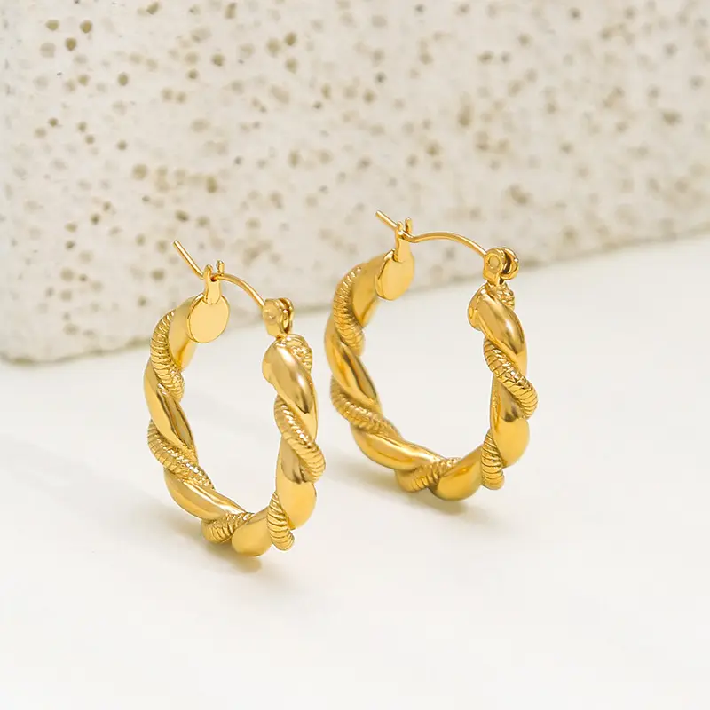 French Medieval 80s Design Twists Titanium Steel Earrings 18k Real Gold Waterproof Jewelry For Women 2023 Trendy