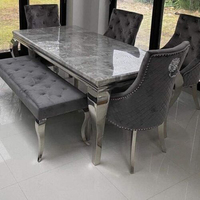 Table à manger rectangulaire moderne classique en verre trempé et acier inoxydable pour la maison, l'appartement, l'hôtel, durable, 6 places