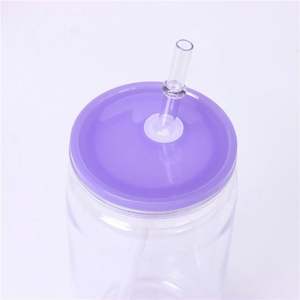 Solid Colored 16Oz Plastic <b>Mug</b> Color Blanks Plastic Beer Can With Colorful Plastic Lid for Christmas Gift - Product Image 5