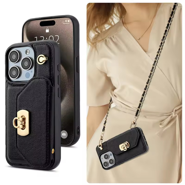Fashion Crossbody Women Girls Wallet Phone Case Luxury PU Leather Mobile Phone Case with Lanyard for iPhone 16 Pro Max
