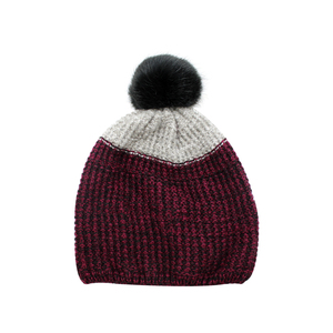 <span class=keywords><strong>Bonnet</strong></span> en tricot mélange <span class=keywords><strong>bordeaux</strong></span> avec pompon en fausse fourrure noire, chapeau d'hiver thermique pour <span class=keywords><strong>femme</strong></span>, <span class=keywords><strong>bonnet</strong></span> confortable à revers pour le froid - Product Image 6