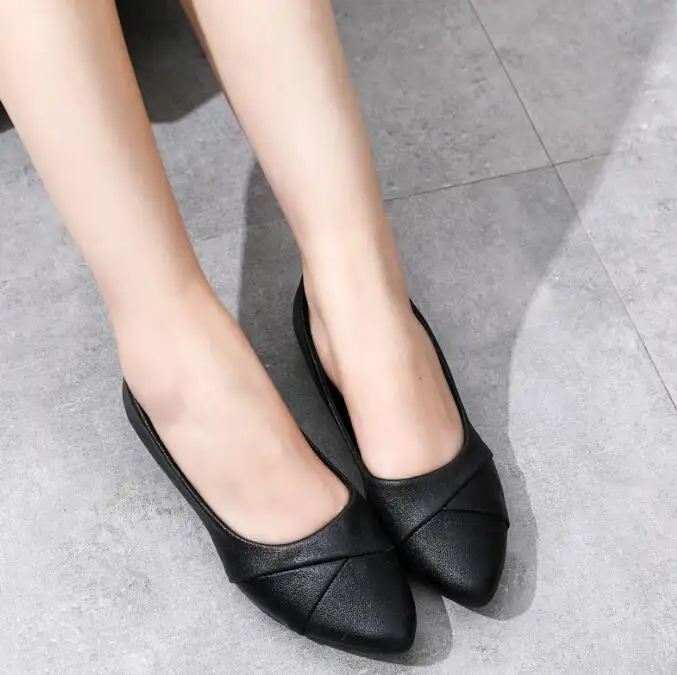 women's black soft bottom women's single shoes comfortable shallow mouth flat shoes leather professional work shoes