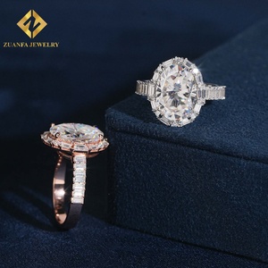 Anillo de compromiso y boda de plata S925 con diamantes de moissanita ovalados tipo halo y doble fila de circonitas, para mujer - Product Image 4