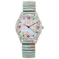 Ensemble de 6 montres-bracelets à quartz pour femmes, imprimées de fleurs, avec bracelet élastique décontracté et cadran arabe (sans boîte)