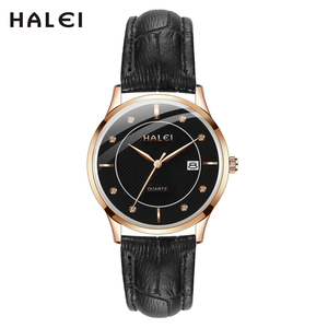Envío Directo HALEI Nuevo Reloj de Cuarzo Original con Correa de Cuero, Pantalla Analógica, Esfera con Diamantes, Resistente al Agua 3BAR, Movimiento Japonés - Product Image 3
