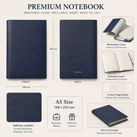 Housse de carnet A5 personnalisée en cuir PU texture Saffiano, couverture souple cousue, avec inserts rechargeables, logo, cadeau