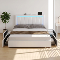 King-Size-Bettgestell, Plattformbett mit 4 Schubladen, LED-Beleuchtung, USB- und Typ-C-Anschluss