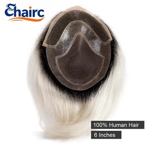 Prothèse capillaire <span class=keywords><strong>homme</strong></span> en <span class=keywords><strong>cheveux</strong></span> naturels, <span class=keywords><strong>blond</strong></span> <span class=keywords><strong>platine</strong></span> ombré, perruque toupet pour hommes, système capillaire masculin en mono PU et dentelle, perruque <span class=keywords><strong>homme</strong></span> de 6 pouces - Product Image 2