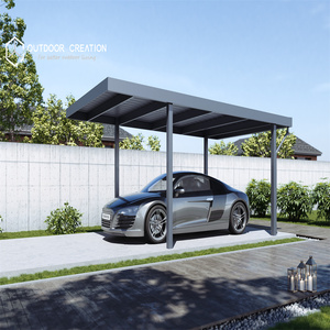 Pérgola de Aluminio Resistente a la Oxidación con <span class=keywords><strong>Techo</strong></span> Rígido, Cubierta para <span class=keywords><strong>Coche</strong></span> con <span class=keywords><strong>Techo</strong></span> Fijo, Adosada a Cobertizos para Estacionamiento Exterior - Product Image 1