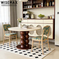 Meubles WISEMAX, table à manger ronde en travertin de style médiéval, base en bois créative, table de cuisine pour villa