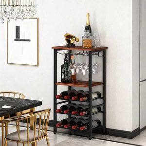 Porte-bouteilles à vin sur pied, 5 niveaux, style industriel, en fer, avec porte-verres, pour la maison, le bar ou les fêtes - Product Image 2