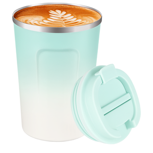WETOWETO Termo de Acero Inoxidable de 12 oz, Taza de Viaje para Café, Tapa Antiderrames, Portátil, para Exteriores (Verde-Blanco) - Product Image 1