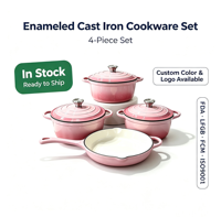 Ensemble de 4 casseroles et poêles en fonte émaillée antiadhésives, durables et saines, compatibles four, style minimaliste
