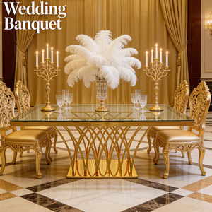 Mesa de Comedor de Lujo para Salón de Hotel, de Vidrio y Acero Inoxidable, para Bodas, Banquetes, Eventos, Fiestas Comerciales - Product Image 1