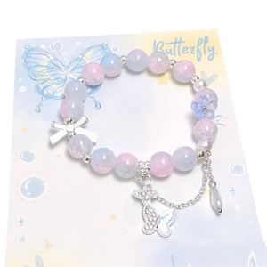 Pulsera de cuentas de cristal esmaltado con dije de mariposa y efecto de goteo de aceite, pulsera de cuentas de cristal craquelado estilo palomitas de maíz de fantasía - Product Image 5