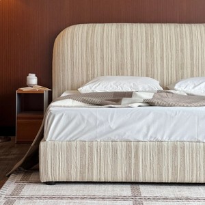 <span class=keywords><strong>Lit</strong></span> plateforme moderne minimaliste avec tête de <span class=keywords><strong>lit</strong></span> haute et revêtement en tissu rayé pour chambre à coucher - Product Image 5