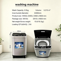 Nueva Lavadora de Carga Superior Totalmente Automática de 8.5 kg con Pulsador, Esterilización con Luz Azul, Lavadora y Centrifugadora Todo en Uno para Uso Doméstico y en Apartamentos