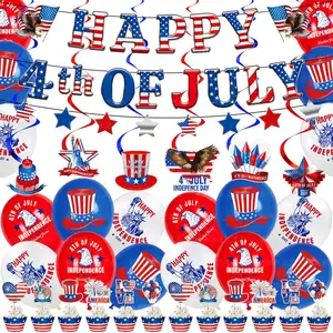 Украшение на День независимости, набор флажков для воздушных шаров, спирально подвесные пятиконечные звёздные струнные принадлежности для вечеринки