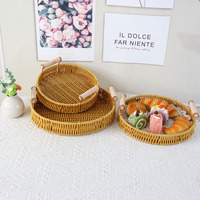 Nouveau Panier en Rotin Véritable Tressé Fait Main pour Snacks, Pain et Fruits – Plateau de Service Extérieur pour Fêtes