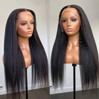 Perruque frontale sans colle, pré-épilée, prête à porter, texture Kinky Straight, cheveux humains vierges indiens naturels, densité HD 180%, longue longueur, Yaki