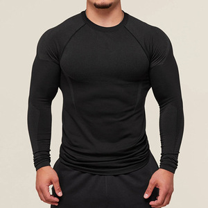 Maglietta Sportiva da <span class=keywords><strong>Uomo</strong></span> a Maniche Lunghe in Poliestere con Motivo a Pois, Asciugatura Rapida, Aderente, Stampata, Elastica e Traspirante per Sollevamento Pesi - Product Image 3