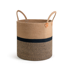 Rustic Natural Jute Cotton <b>Rope</b> Woven Laundry Hamper <b>Basket</b> With Durable Handles Multipurpose Home Storage Organizer For Clothes - Product Image 1