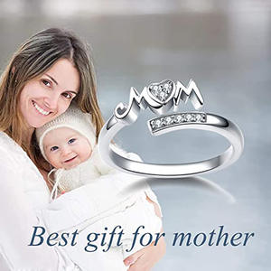 Bague pour maman Q329 en argent avec diamant en forme de cœur, cadeau pour femme, je t'aime maman, bijoux gravés - Product Image 3