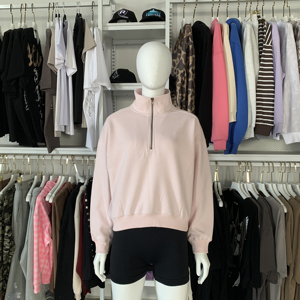 Sudadera extragrande con media cremallera y logo bordado en el pecho para mujer, venta al por mayor, personalizada con etiqueta privada - Product Image 5