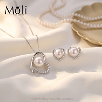 Popular Heart Pendant and Earrings 100% Natural Freshwater Pearl Set Jewelry