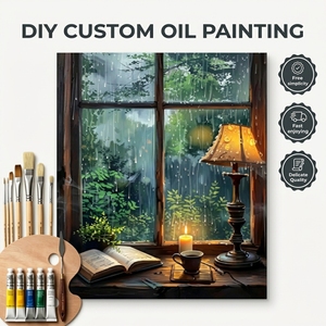 SONGWOOART Kit Pittura con Numeri per Principianti Adulti, Tema Pioggia e Caffè, Regalo per Decorazione Murale - Product Image 1